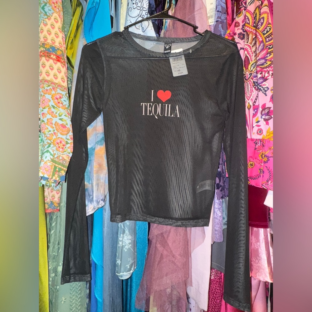 Windsor Black Mesh Long Sleeve Top